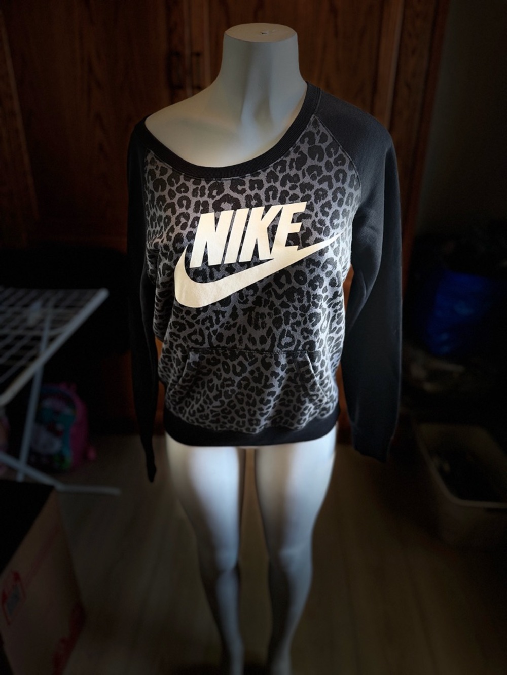 Nike Black & Gray Leopard Logo Pullover